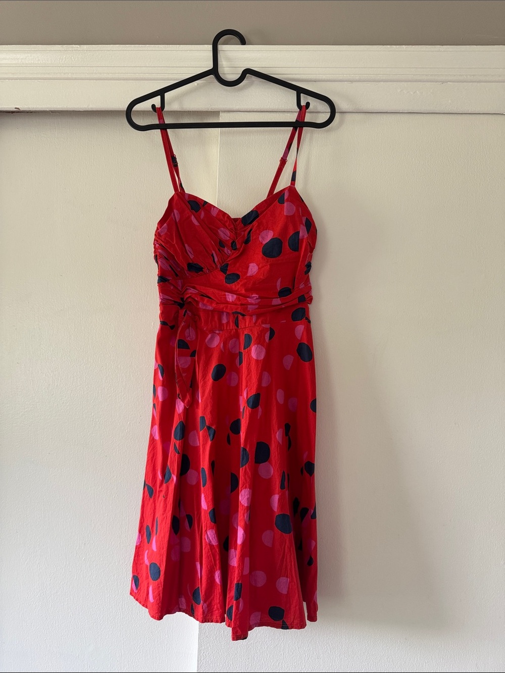 H&M Red Polka Dot Spaghetti-Strap Mini Dress with Navy & Pink Dots